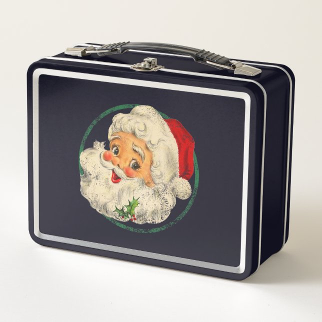Weihnachten Weihnachten Weihnachtsmann Gesicht Alt Metall Brotdose (Vorderseite)