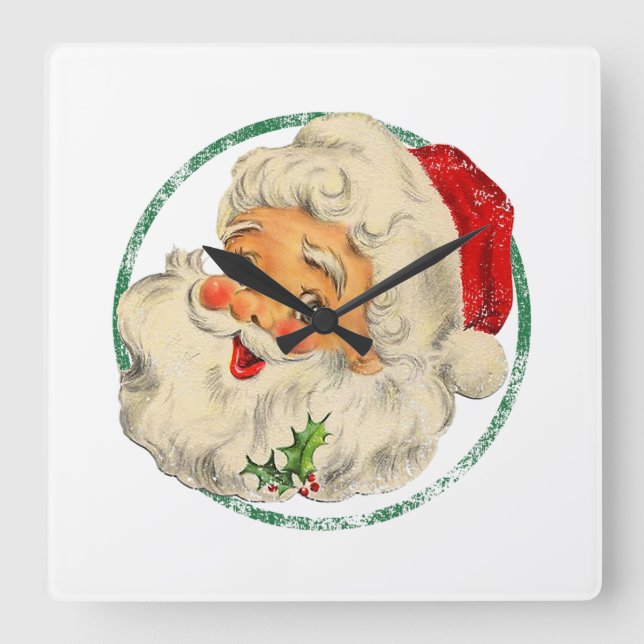 Weihnachten Weihnachten Weihnachtsmann Gesicht Alt Quadratische Wanduhr (Vorderseite)