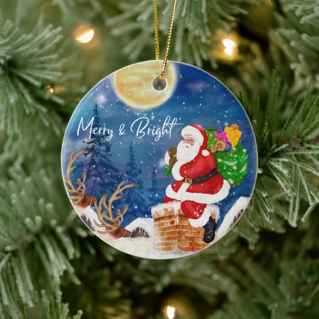 Weihnachten Weihnachten Weihnachtsmann Holding Sac Keramik Ornament (Baum)