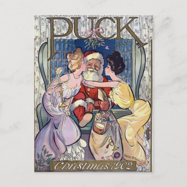 Weihnachten Weihnachten Weihnachtsmann Kiss Postkarte (Vorderseite)