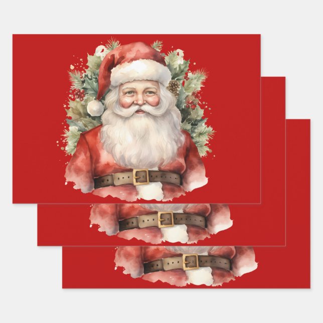 Weihnachten Weihnachten Weihnachtsmann Lächeln Geschenkpapier Set (Set)