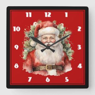 Weihnachten Weihnachten Weihnachtsmann Lächeln Quadratische Wanduhr