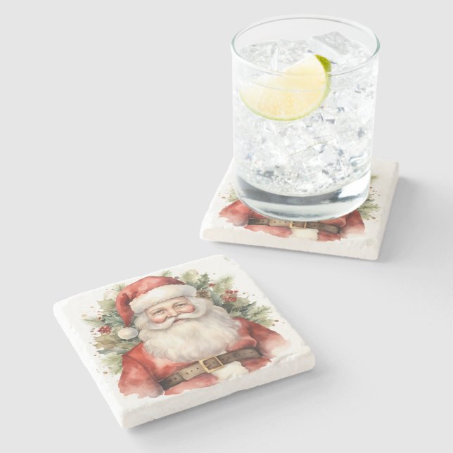 Weihnachten Weihnachten Weihnachtsmann Lächeln Steinuntersetzer (Seitenansicht)