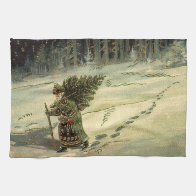 Weihnachten, Weihnachten, Weihnachtsmann mit einem Geschirrtuch (Horizontal)