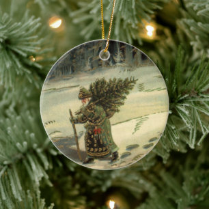 Weihnachten, Weihnachten, Weihnachtsmann mit einem Keramikornament
