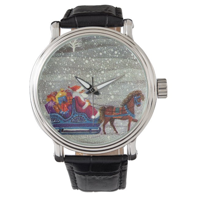 Weihnachten, Weihnachten, Weihnachtsmann, Pferd Op Armbanduhr (Vorderseite)