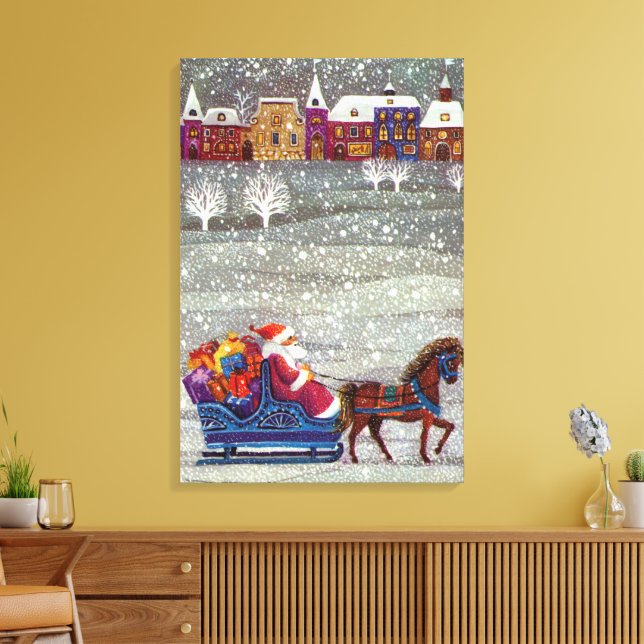 Weihnachten, Weihnachten, Weihnachtsmann, Pferd Op Leinwanddruck (Insitu (Wohnzimmer))