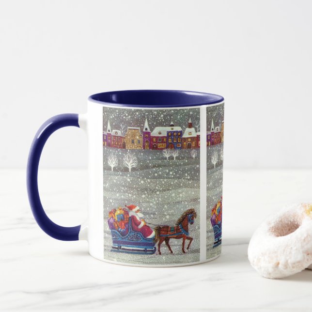 Weihnachten, Weihnachten, Weihnachtsmann, Pferd Op Tasse (Mit Donut)
