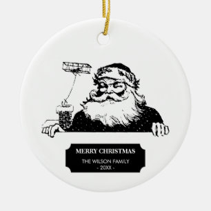 Weihnachten Weihnachten Weihnachtsmann Schwarz-wei Keramik Ornament