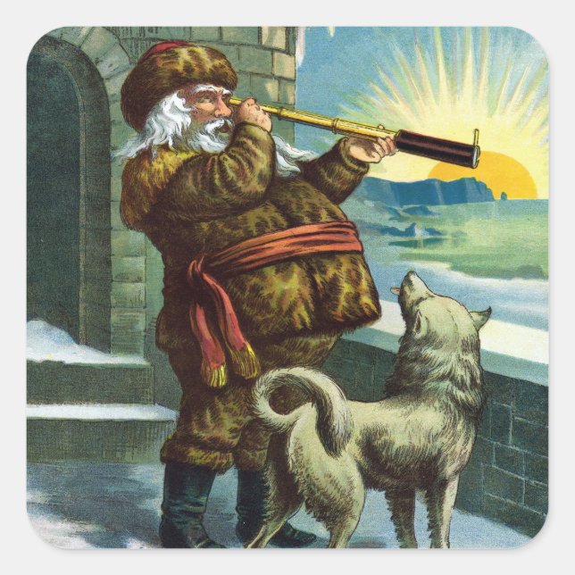 Weihnachten Weihnachten Weihnachtsmann Telescope D Quadratischer Aufkleber (Vorderseite)