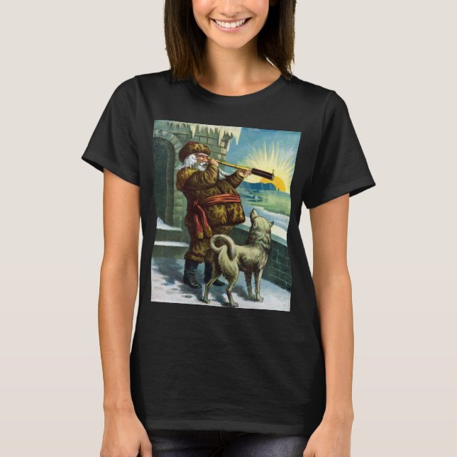 Weihnachten Weihnachten Weihnachtsmann Telescope D T-Shirt (Vorderseite)