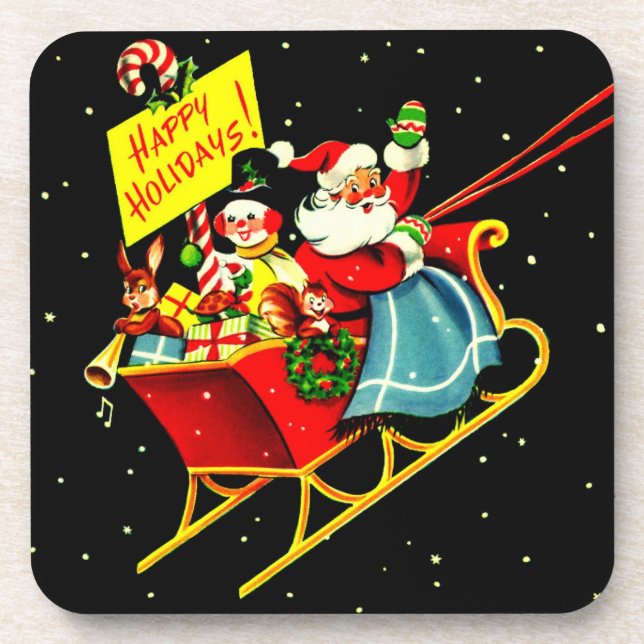 Weihnachten Weihnachten Weihnachtsmann und Schlitt Getränkeuntersetzer (Vorderseite)