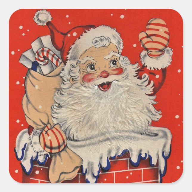 Weihnachten Weihnachten Weihnachtsmann Waving Quadratischer Aufkleber (Vorderseite)