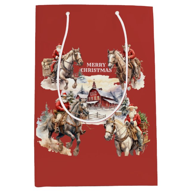 Weihnachten Weihnachten Western Auf dem Pferd Gesc Mittlere Geschenktüte (Vorderseite)