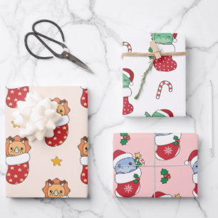 Weihnachten Weihnachten Wintertiere Urlaub Tricera Geschenkpapier Set