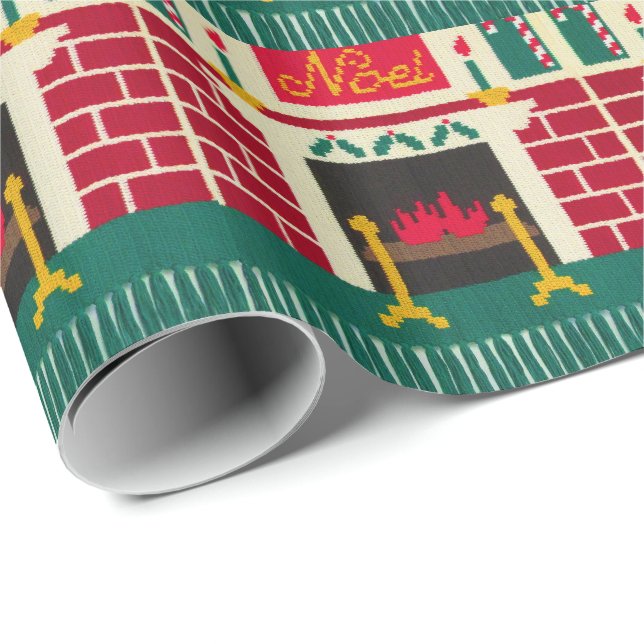 Weihnachten Weihnachts-Feuerplatz Red Green Gold C Geschenkpapier (Rolleneckpunkt)