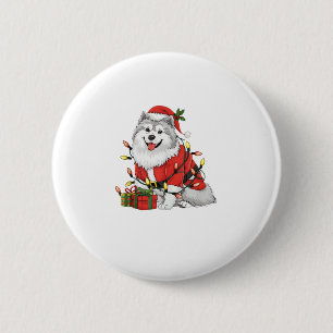 Weihnachten - Weihnachtsbeleuchtung - Samoyed Dog  Button