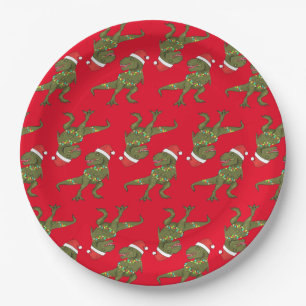 Weihnachten Weihnachtsfest T-Rex Santa Plate Pappteller