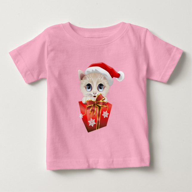 Weihnachten Weihnachtskitten mit Geschenk Baby T-shirt (Vorderseite)