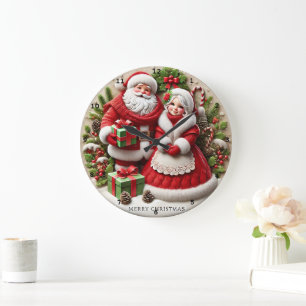 Weihnachten Weihnachtsmann Dekorierte Urlaubseleme Große Wanduhr
