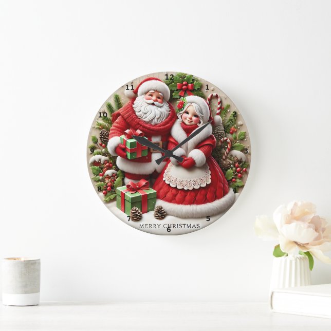 Weihnachten Weihnachtsmann Dekorierte Urlaubseleme Große Wanduhr (Zuhause)