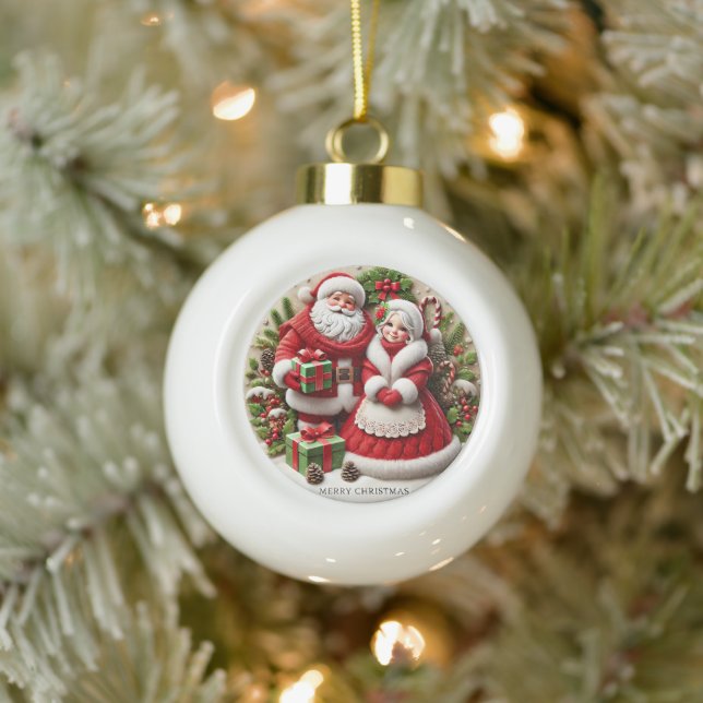 Weihnachten Weihnachtsmann Dekorierte Urlaubseleme Keramik Kugel-Ornament (Baum)