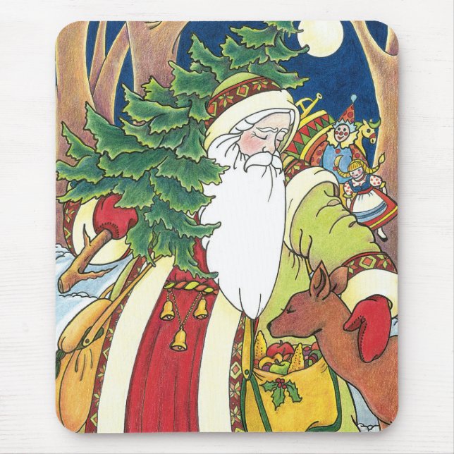 Weihnachten, Weihnachtsmann, Hirsch im Wald Mousepad (Vorne)