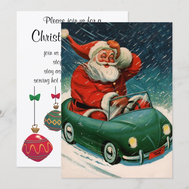 Weihnachten, Weihnachtsmann im Niedlichen Auto Einladung (Vorne/Hinten)
