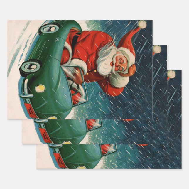 Weihnachten, Weihnachtsmann im Niedlichen Auto Geschenkpapier Set (Set)