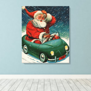 Weihnachten, Weihnachtsmann im Niedlichen Auto Leinwanddruck