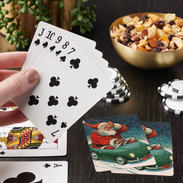 Weihnachten, Weihnachtsmann im Niedlichen Auto Spielkarten (In Situ)