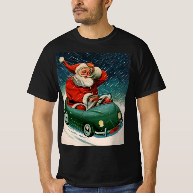 Weihnachten, Weihnachtsmann im Niedlichen Auto T-Shirt (Vorderseite)