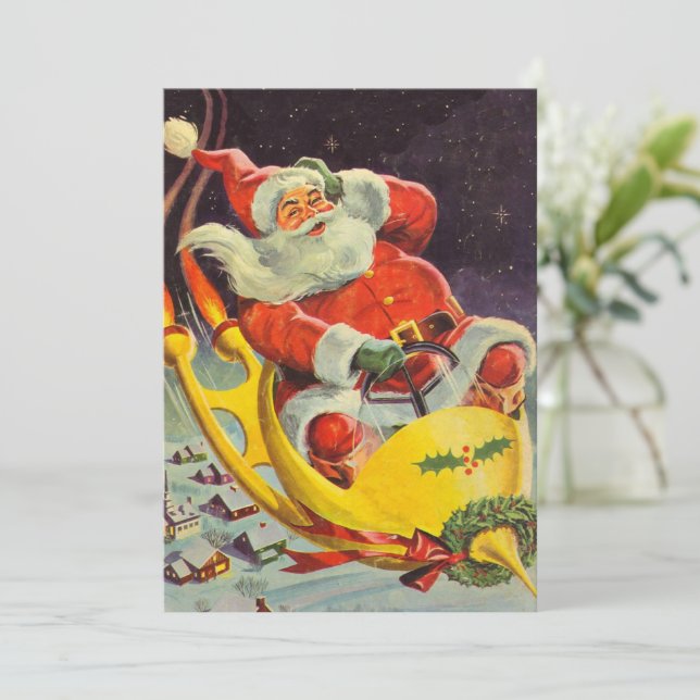 Weihnachten, Weihnachtsmann in einem Raumschiff Einladung (Stehend Vorderseite)