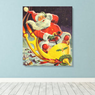 Weihnachten, Weihnachtsmann in einem Raumschiff Leinwanddruck