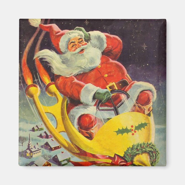 Weihnachten, Weihnachtsmann in einem Raumschiff Magnet (Vorne)