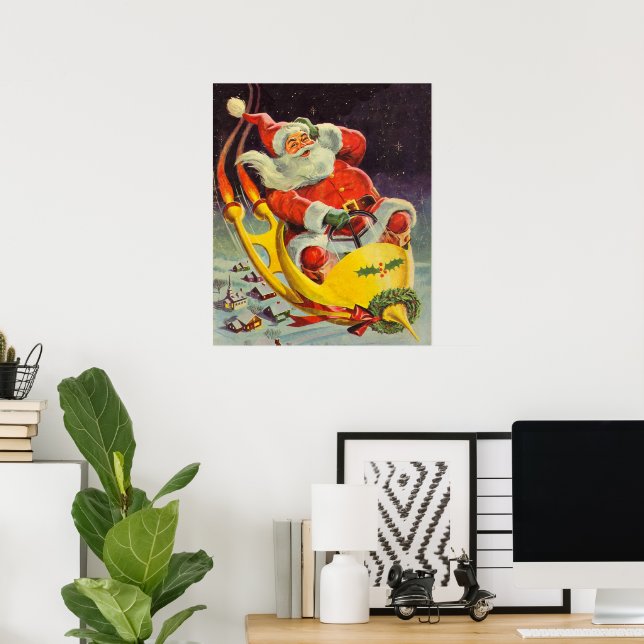 Weihnachten, Weihnachtsmann in einem Raumschiff Poster (Heimbüro)
