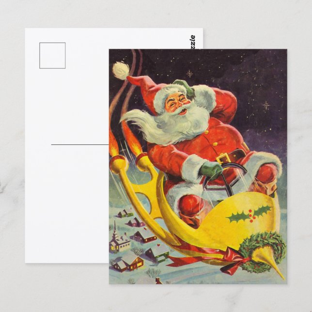 Weihnachten, Weihnachtsmann in einem Raumschiff Postkarte (Vorne/Hinten)