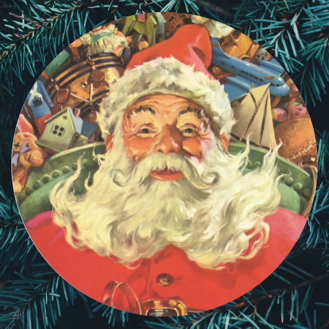 Weihnachten, Weihnachtsmann in Sleigh mit Spielzeu Runder Aufkleber (Von Creator hochgeladen)