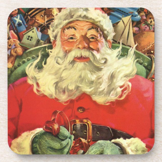 Weihnachten, Weihnachtsmann in Sleigh mit Spielzeu Untersetzer (Vorderseite)