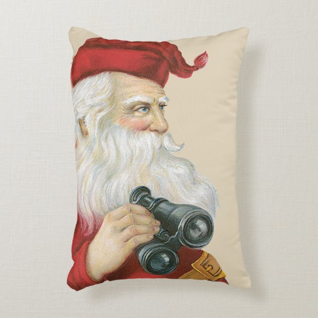 Weihnachten, Weihnachtsmann mit Binokularen Dekokissen (Vorderseite(Vertikal))