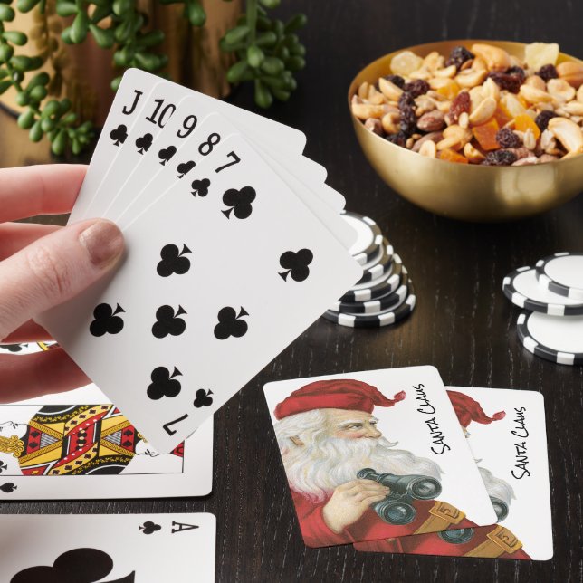 Weihnachten, Weihnachtsmann mit Binokularen Spielkarten (In Situ)