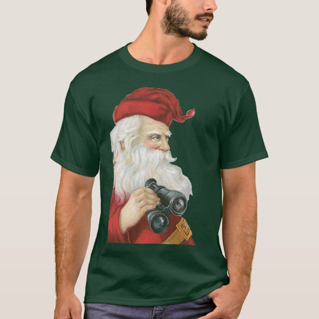 Weihnachten, Weihnachtsmann mit Binokularen T-Shirt (Vorderseite)