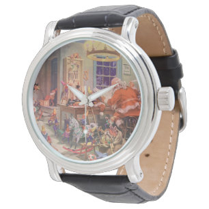 Weihnachten, Weihnachtsmann mit Elfen Workshop Armbanduhr