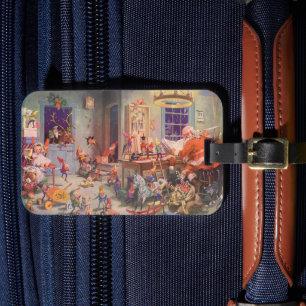 Weihnachten, Weihnachtsmann mit Elfen Workshop Gepäckanhänger