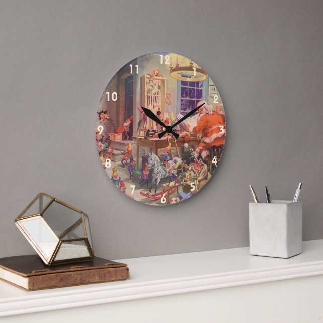 Weihnachten, Weihnachtsmann mit Elfen Workshop Große Wanduhr (Büro)