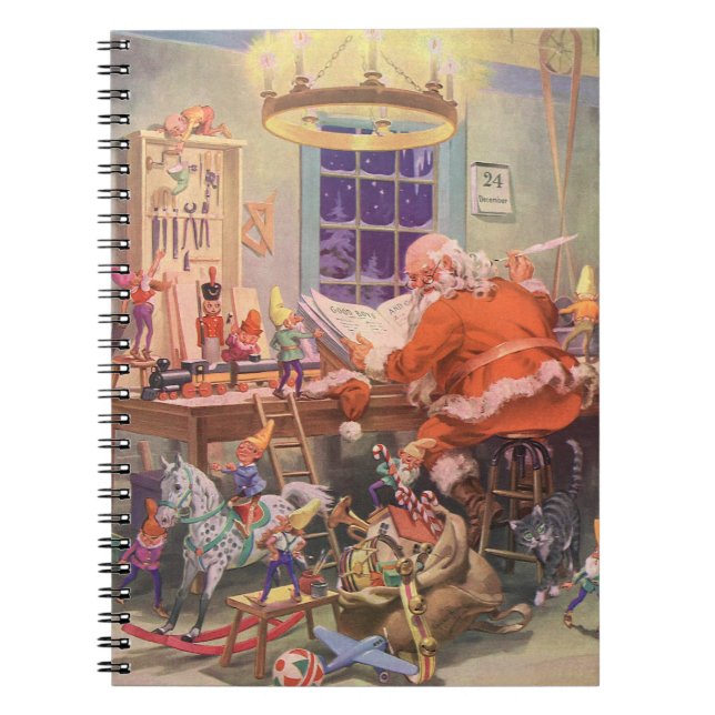 Weihnachten, Weihnachtsmann mit Elfen Workshop Notizblock (Vorderseite)