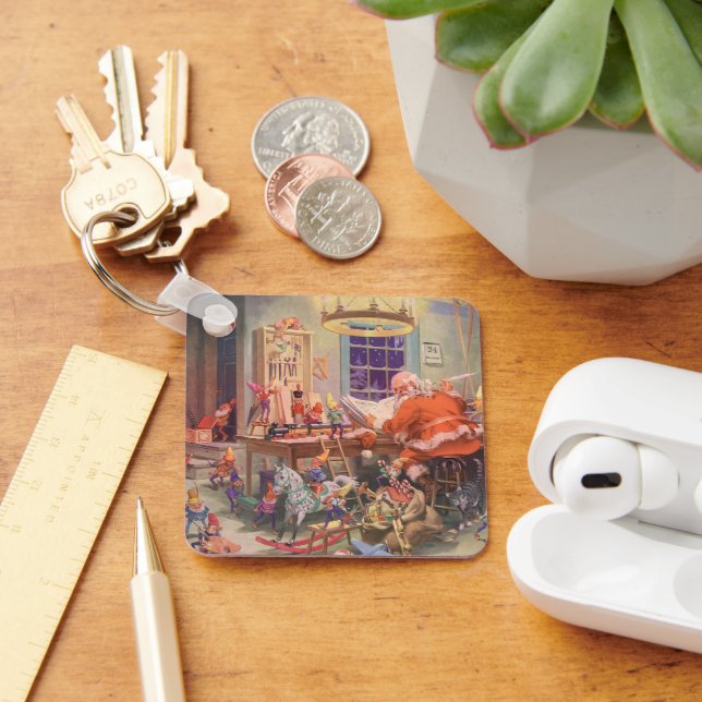 Weihnachten, Weihnachtsmann mit Elfen Workshop Schlüsselanhänger (Schreibtisch)