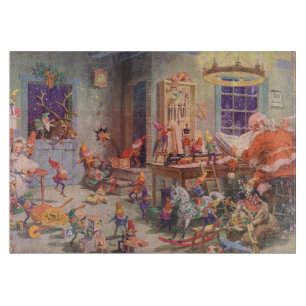Weihnachten, Weihnachtsmann mit Elfen Workshop Schneidebrett