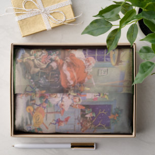 Weihnachten, Weihnachtsmann mit Elfen Workshop Seidenpapier
