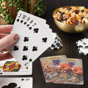 Weihnachten, Weihnachtsmann mit Elfen Workshop Spielkarten